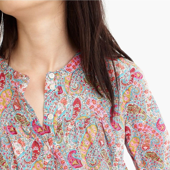 Liberty London Arts Fabrics x J. Crew Colourful Paisley Partial Button Blouse XS - Picture 6 of 16